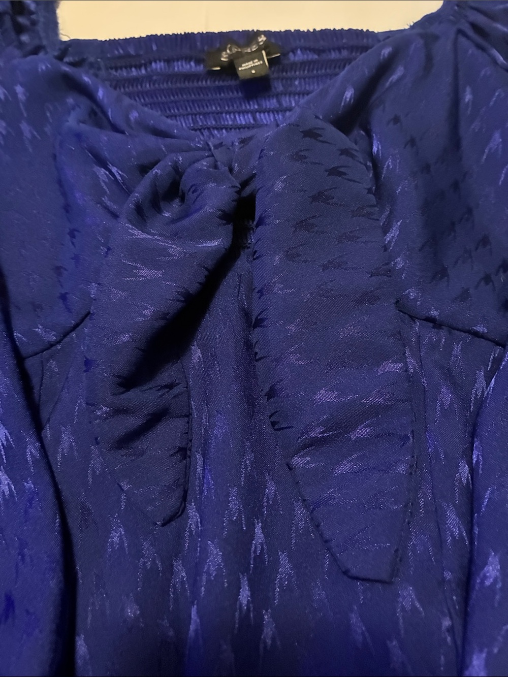 Express Cobalt Blue Puff-Sleeve Tie-Front Bodysuit - Picture 2 of 5